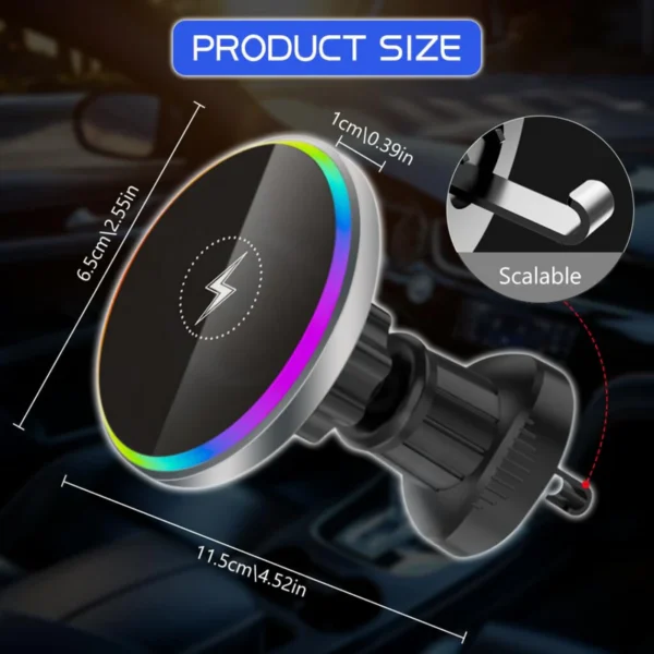Pulse: MagSafe Car Wireless Charger with Sound-Reactive Ambient Lights & 2-in-1 Phone Mount for Hands-Free Charging - Image 2