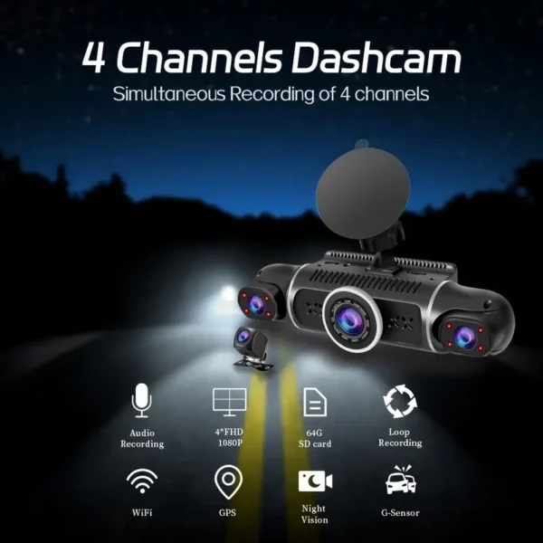 4K Quad-channel Car Dashboard Camera with 360° With Night Vision - Image 3