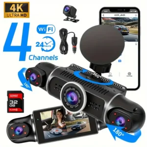 4K Quad-channel Car Dashboard Camera with 360° With Night Vision